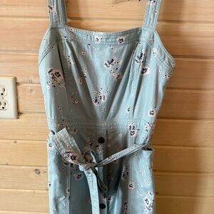GAP Floral Button Front Midi Jumper Dress Blue Denim Sleeveless Belted Sz 6